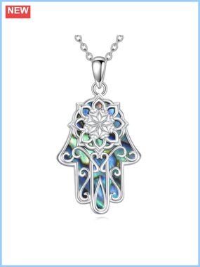 925 Sterling Silver Hamsa Necklace Abalone Shell Pendant Adjustable Chain Gift